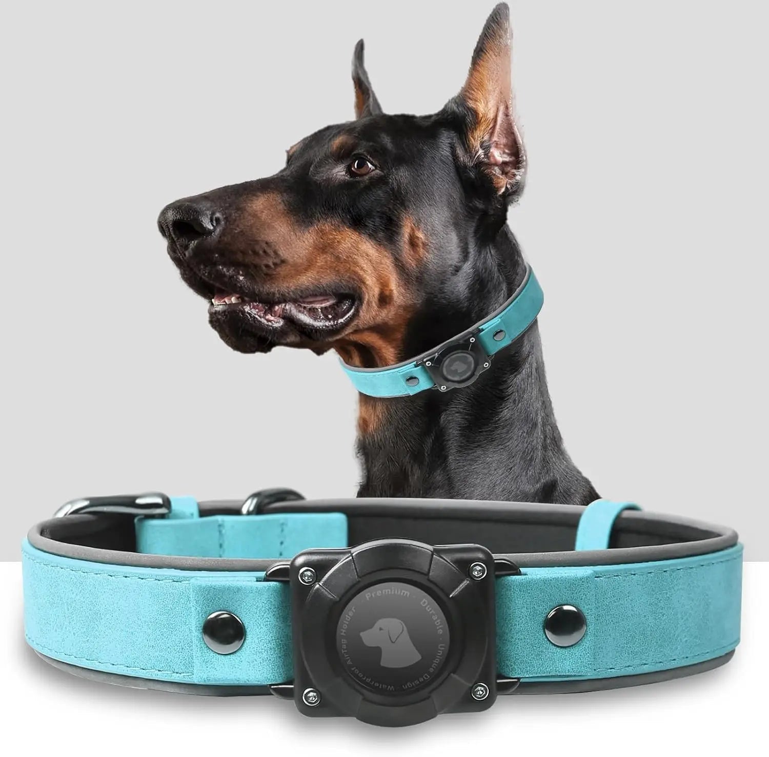 Leather AirTag Dog Collar with Built-In Holder, Reflective Adjustable Design