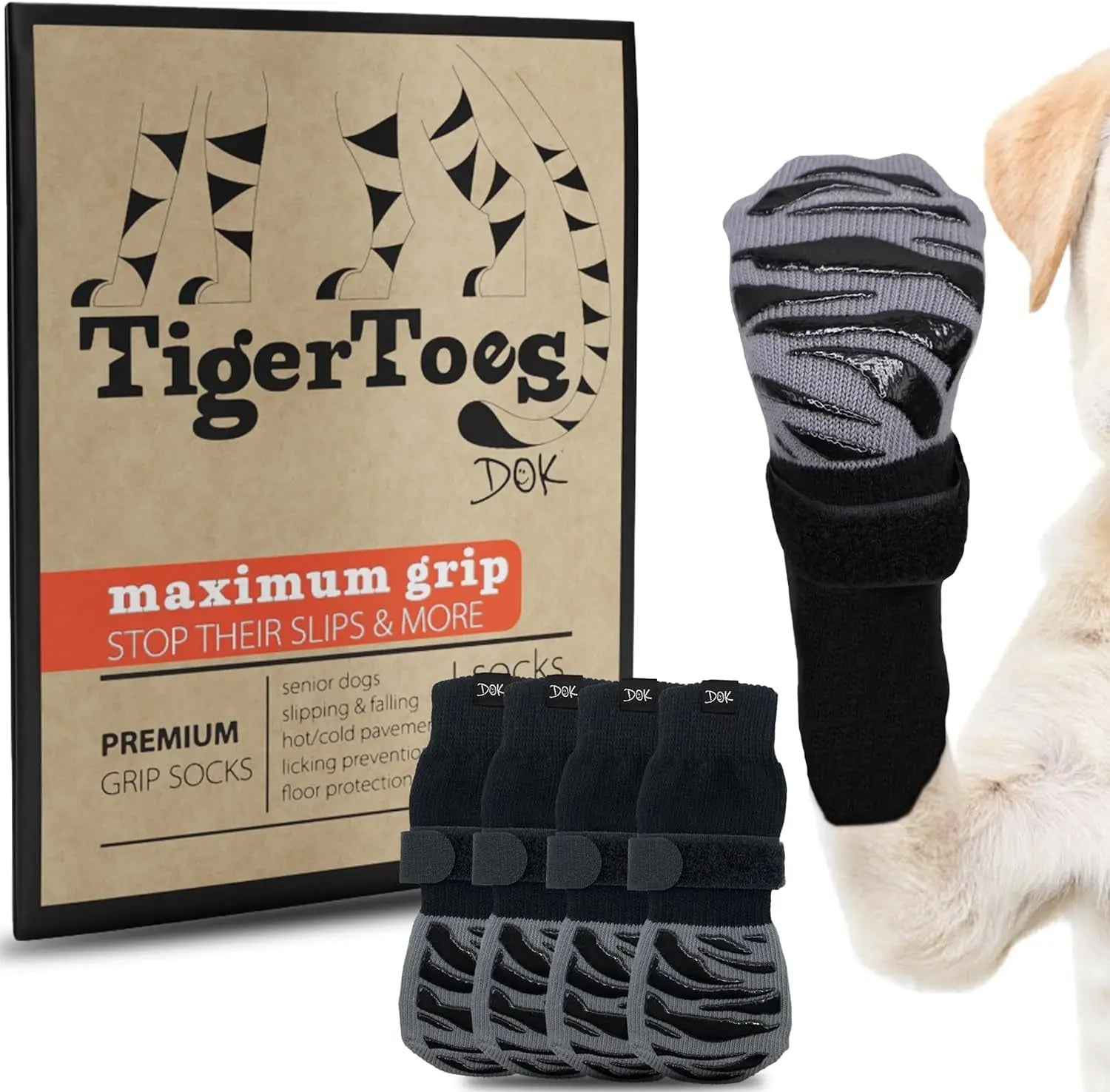 Tigertoes Non-Slip Dog Socks for Outdoors & Indoors, Extra Grip Paw Protection