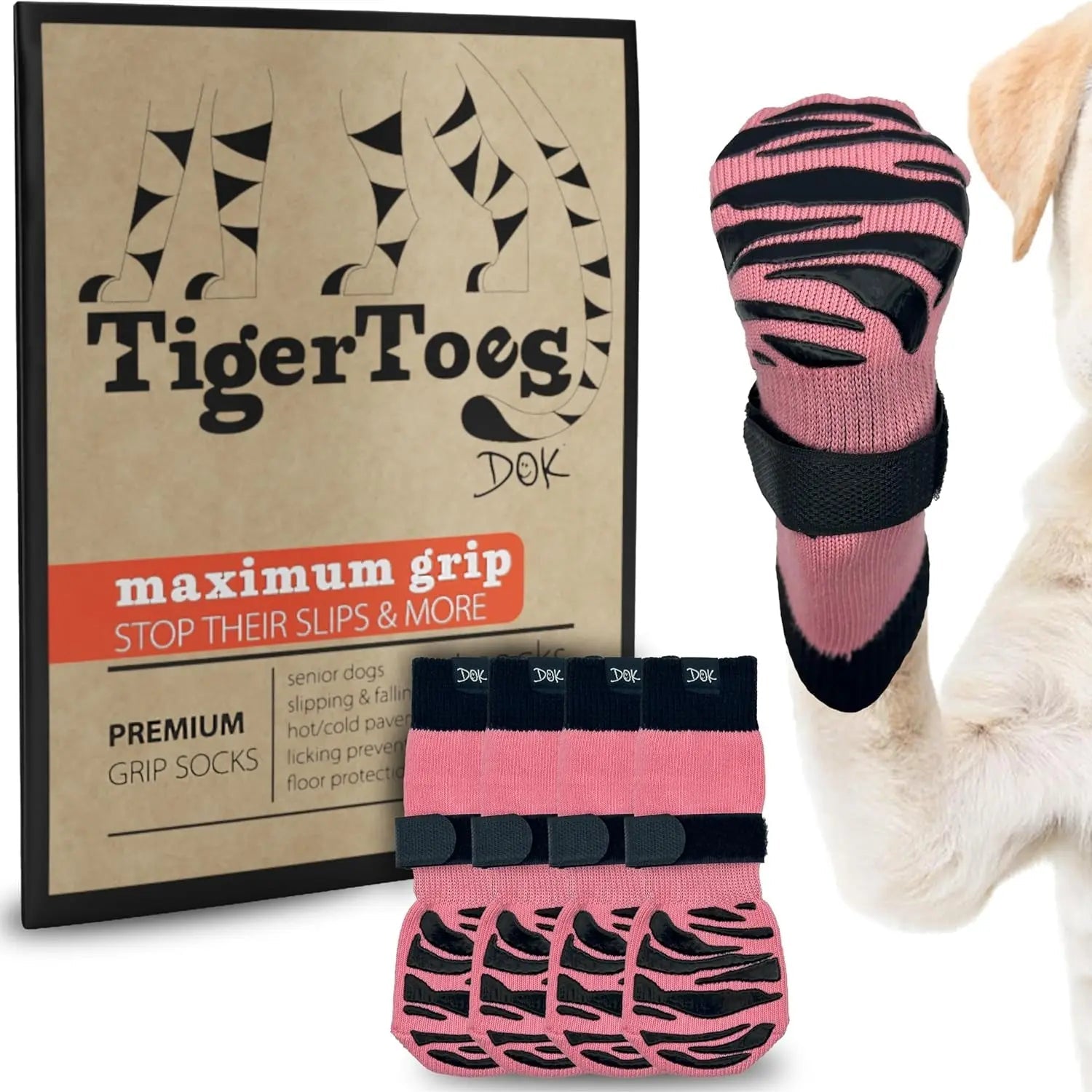 Tigertoes Non-Slip Dog Socks for Outdoors & Indoors, Extra Grip Paw Protection