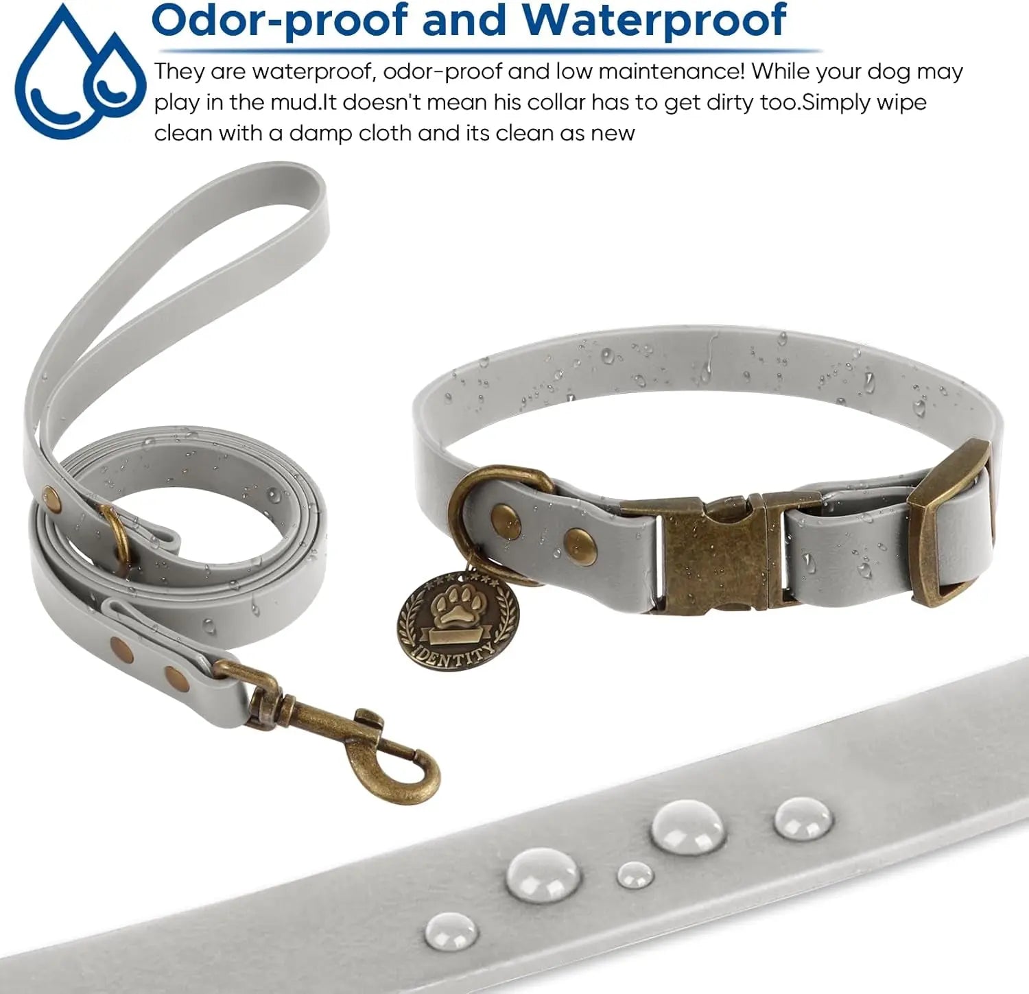 Waterproof Dog Collar & 4FT Leash Set Adjustable XS–XL with Poop Bag